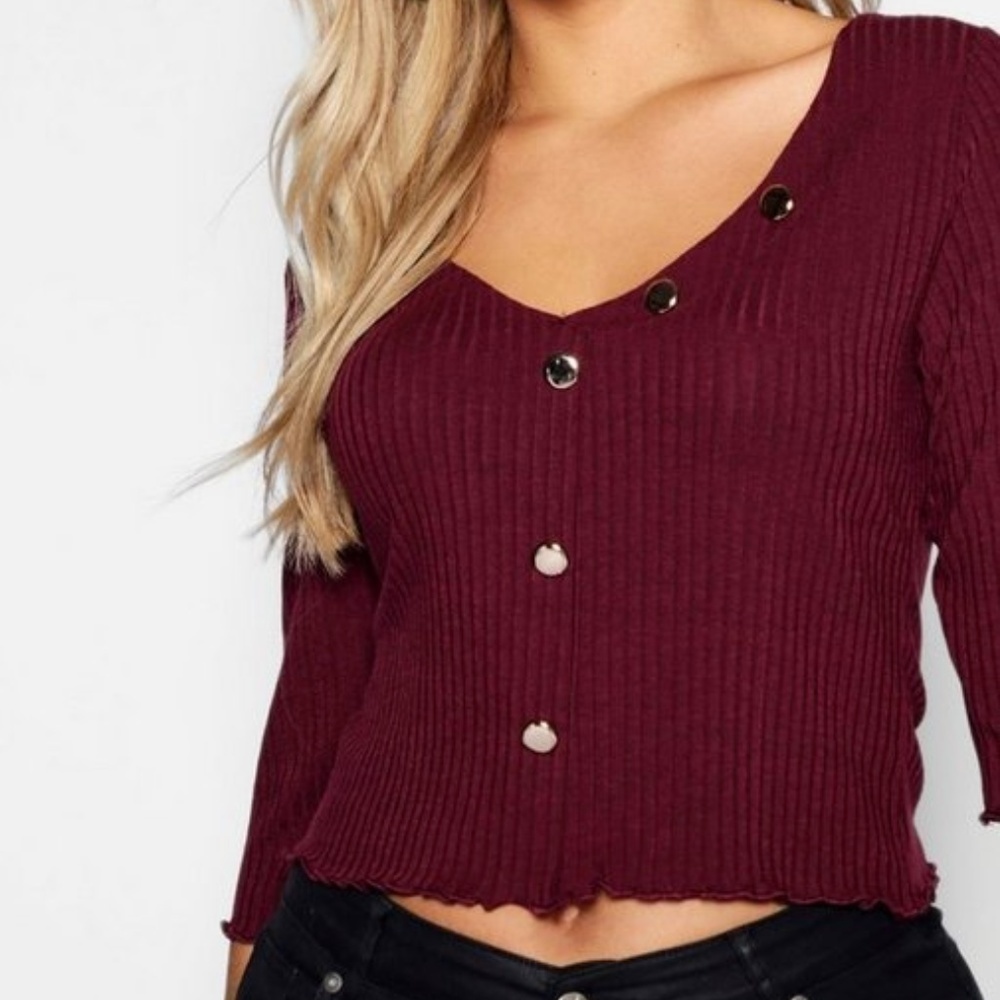 𝅺NWT- Boohoo-Plus Ribbed Button Top - Picture 4 of 4
